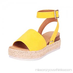 AOP❤️Women's Casual Sandals Rubber Sole Studded Wedge Buckle Ankle Strap Open Toe Sandals US Size 5-9 Yellow B07PHQTHFP